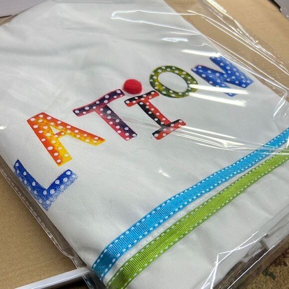 Congratulations table drape write on 28” x 80” never opened colorful print on wh - Picture 4 of 6